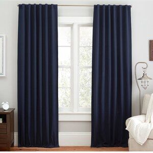Quincy Cotton Canvas Blackout Curtain, 96", Navy  | 2 Pcs